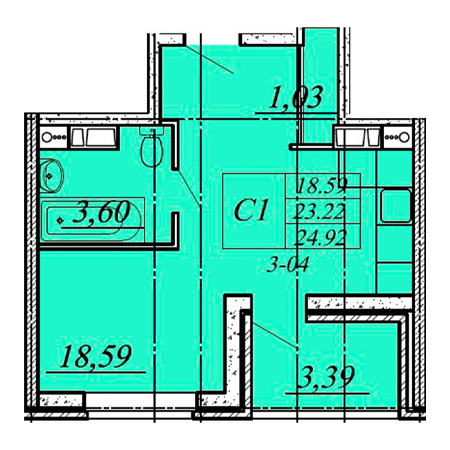 Студия 24.92м²