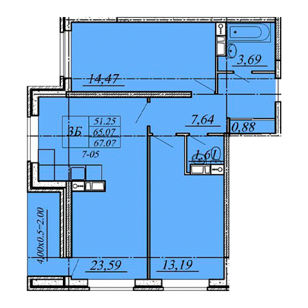 3 комнатная 67.07м²