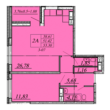 2 комнатная 53.30м²