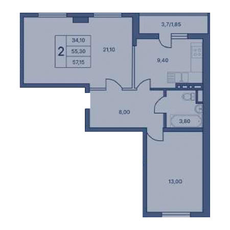 2 комнатная 57.15м²