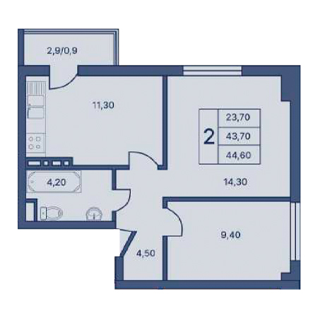 2 комнатная 44.60м²