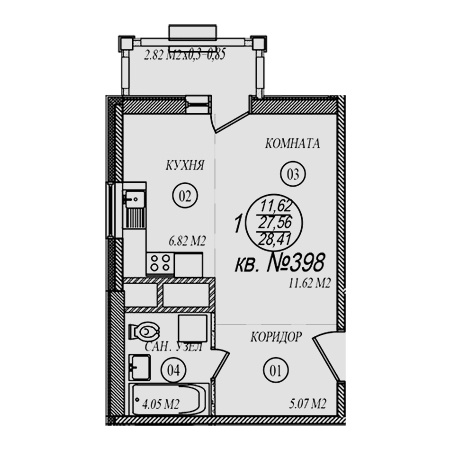 Студия 28.41м²