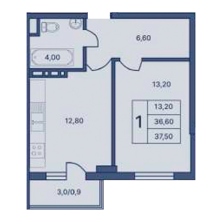 1 комнатная 37.50м²