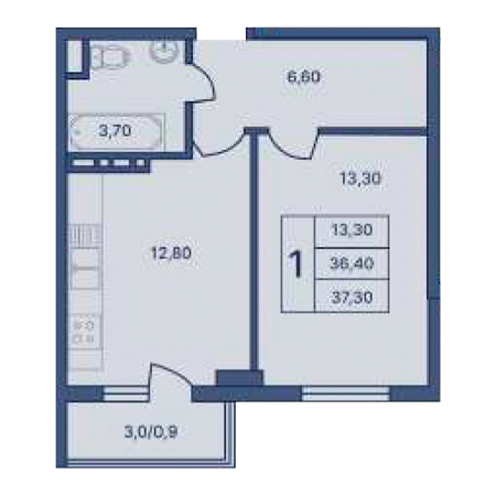 1 комнатная 37.30м²