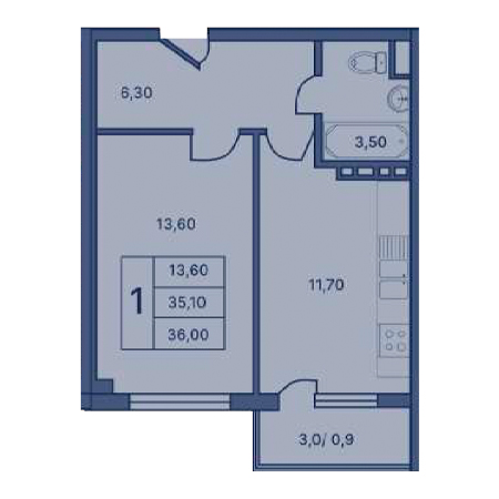 1 комнатная 36.00м²