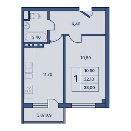 1 комнатная 33.00м²