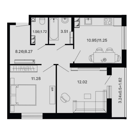 2 комнатная 49.67м²