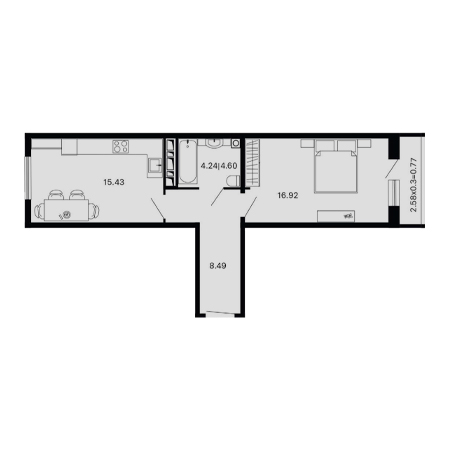 1 комнатная 46.21м²