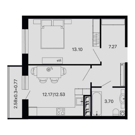 1 комнатная 37.37м²