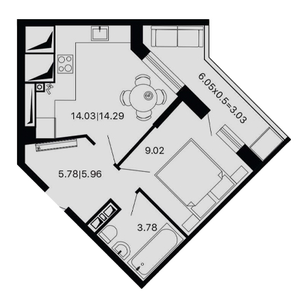 1 комнатная 36.08м²