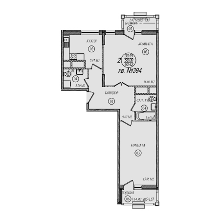 2 комнатная 60.42м²