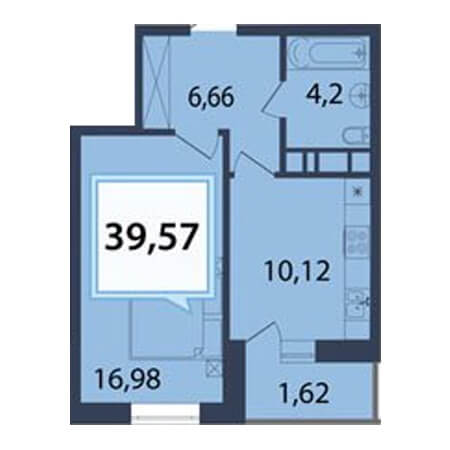 1 комнатная 39.57м²