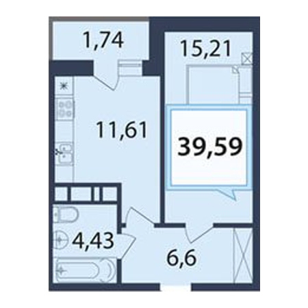 1 комнатная 39.59м²