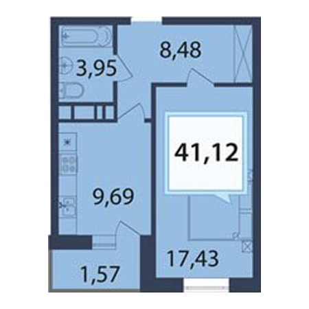 1 комнатная 41.12м²