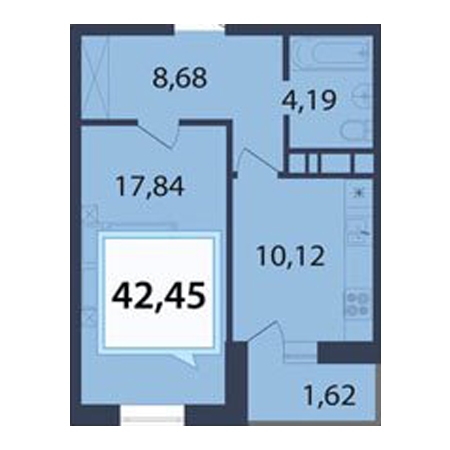 1 комнатная 42.45м²