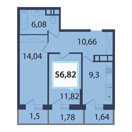 2 комнатная 56.82м²