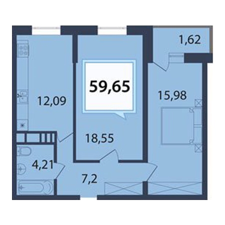 2 комнатная 59.65м²