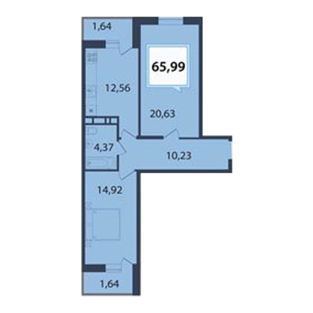 2 комнатная 65.99м²