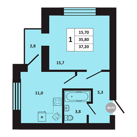 1 комнатная 37.2м²