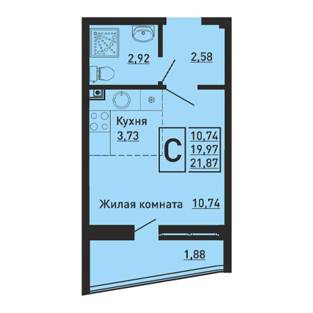 Студия 21.87м²