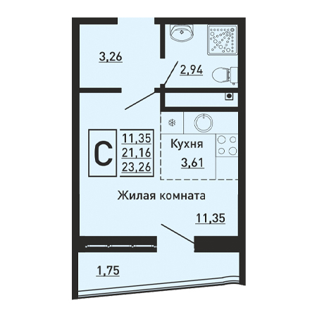 Студия 23.26м²