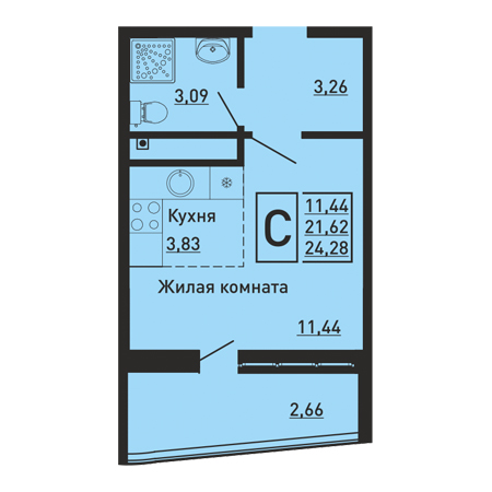 Студия 24.28м²