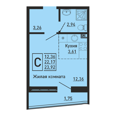 Студия 23.92м²