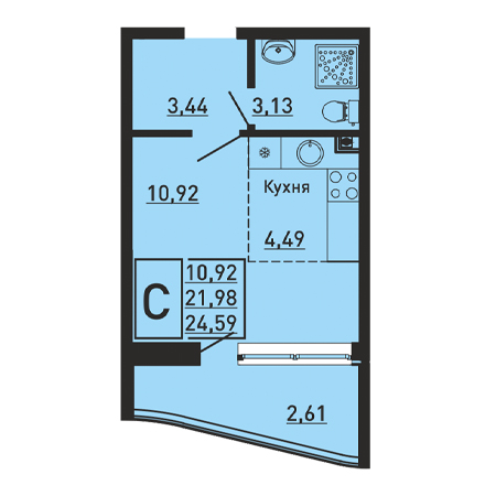 Студия 24.59м²