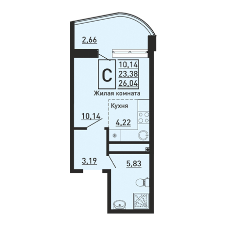 Студия 26.04м²