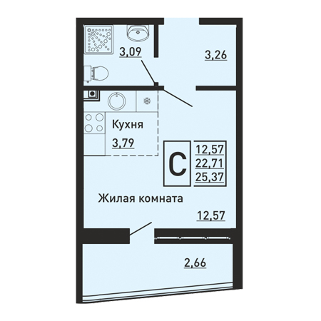 Студия 25.37м²