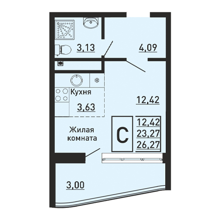 Студия 26.27м²