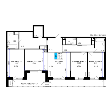 4+ комнат 127.5м²