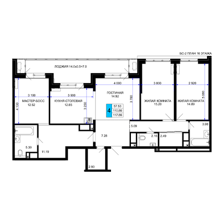 4+ комнат 117.86м²