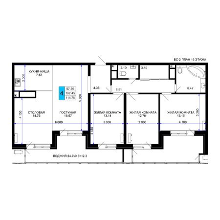 4+ комнат 114.75м²