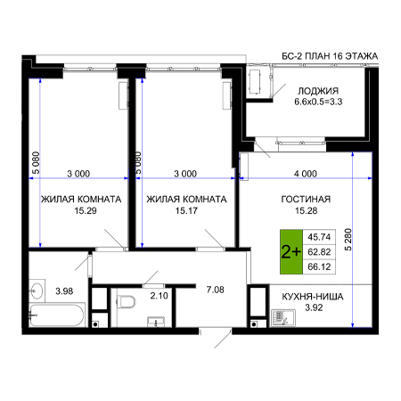 2 комнатная 66.12м²