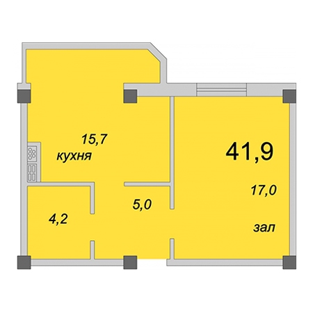 1 комнатная 41.9м²