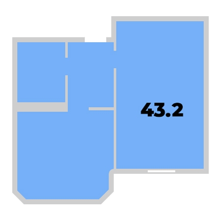 1 комнатная 43.2м²