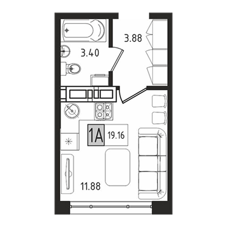 Студия 19.16м²