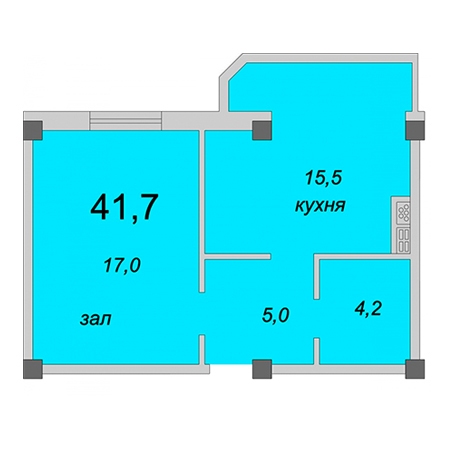 1 комнатная 47.7м²