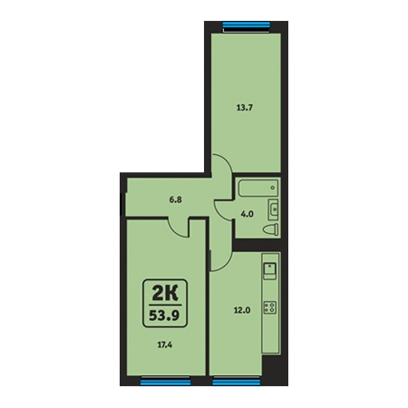 2 комнатная 53.9м²