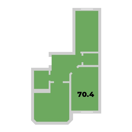 2 комнатная 70.4м²