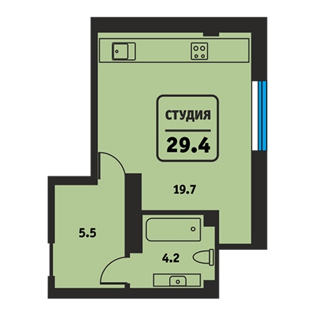 Студия 29.4м²