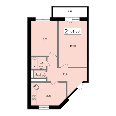 2 комнатная 61.88м²