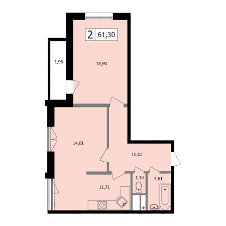 2 комнатная 61.3м²