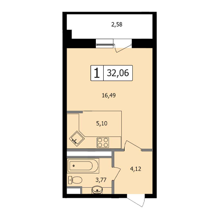 Студия 32.06м²