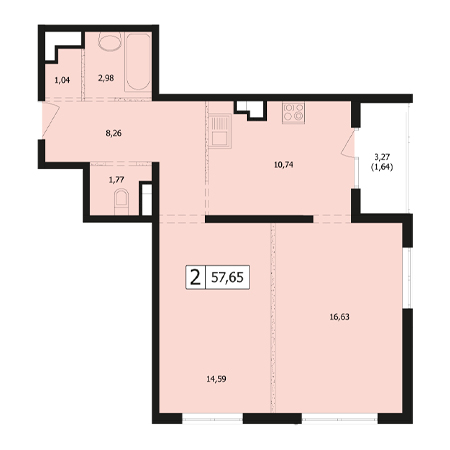 2 комнатная 57.65м²