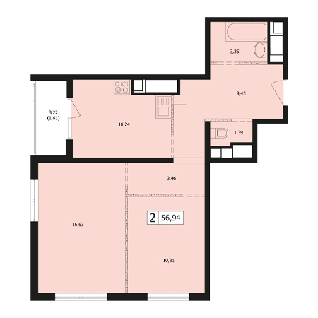 2 комнатная 56.94м²