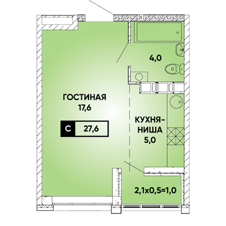 Студия 27.6м²