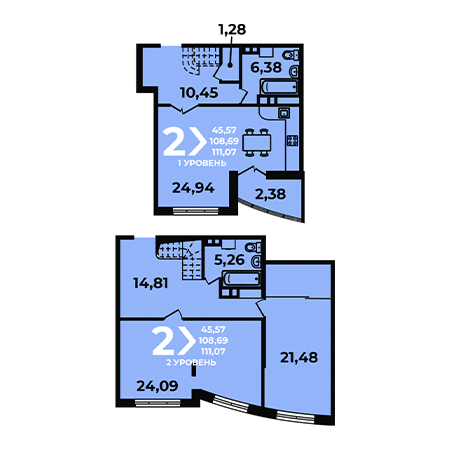 2 комнатная 111.07м²