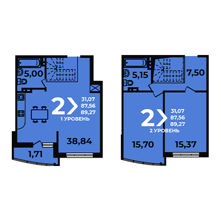 2 комнатная 89.27м²